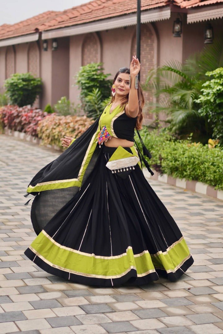 Black & Green Heavy Gamthi Work & Mirroring With Kodi Lace Lehenga Choli