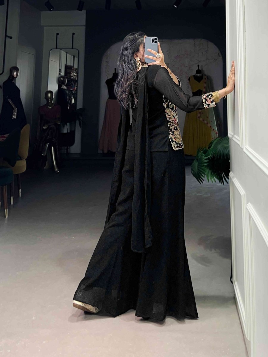 Black Embroidery Georgette Designer Suit Set