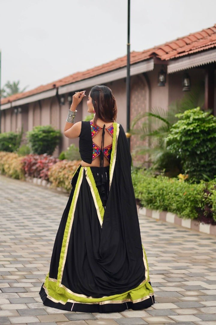 Black & Green Heavy Gamthi Work & Mirroring With Kodi Lace Lehenga Choli
