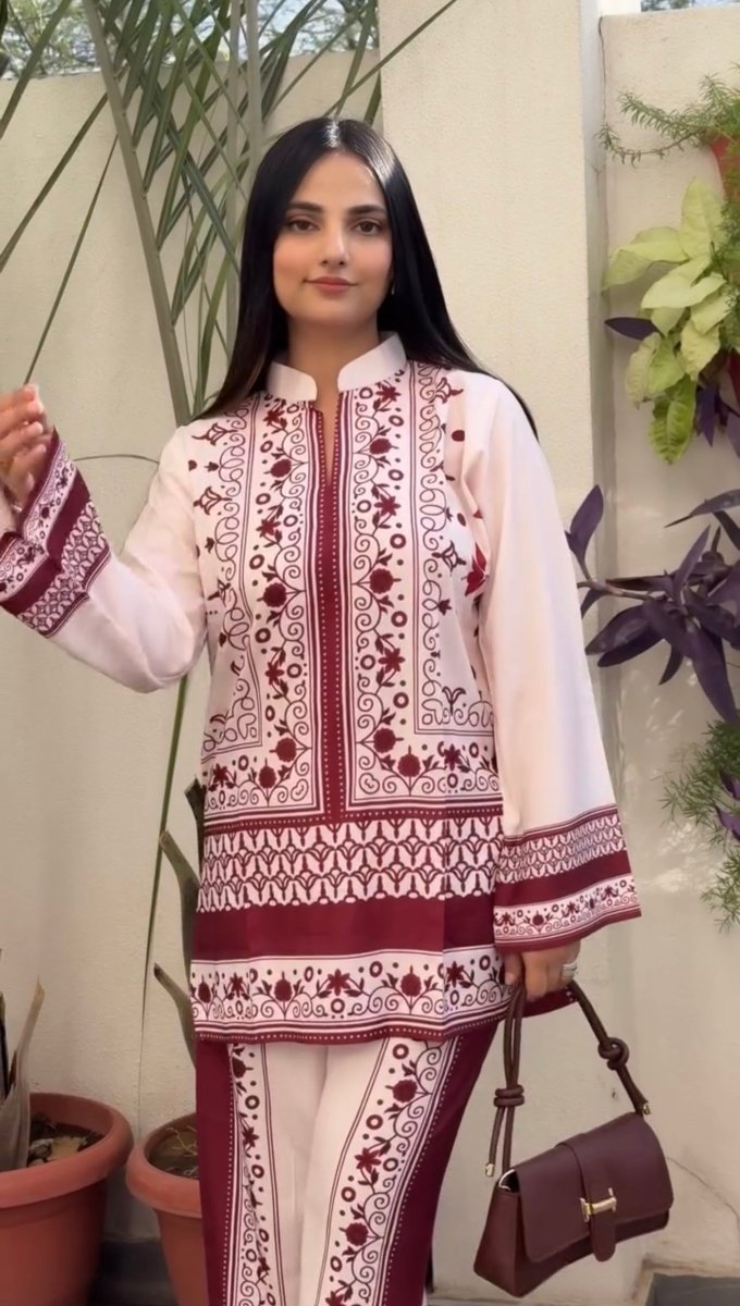 Printed Pure Malai Satin Long 2Pc Co-Ord Set Design