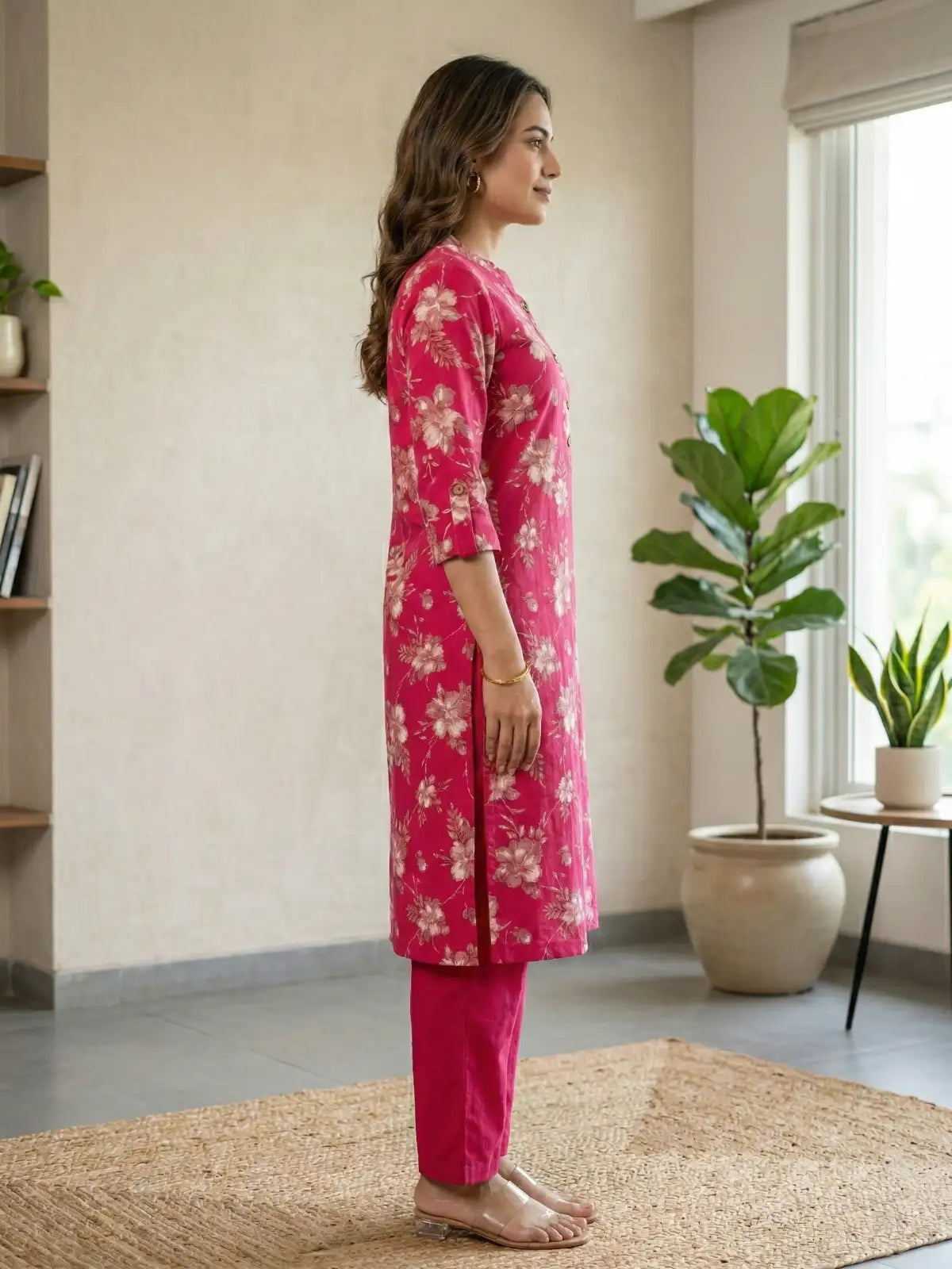 Pink Flower with leaf Print Co-Ord Set