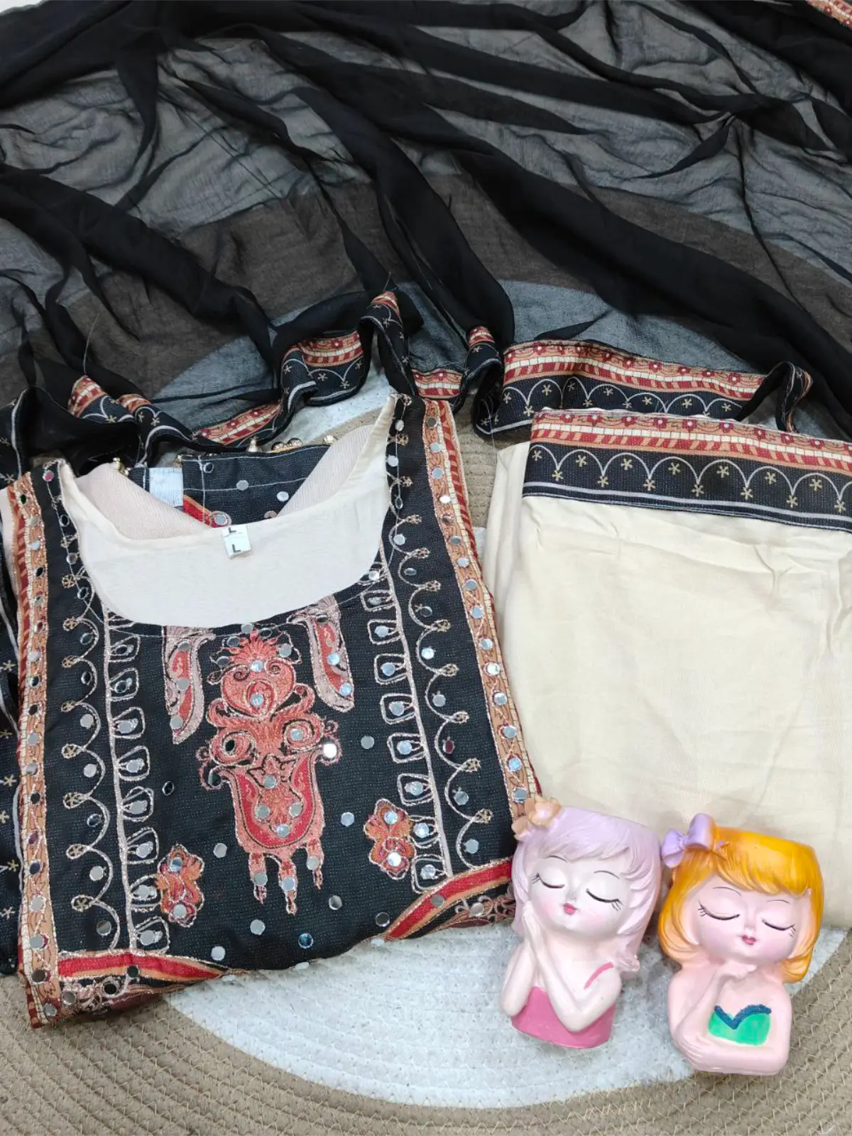 Plus Komal Cream Kurti Suit Set