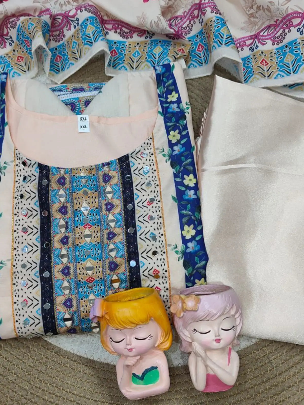 Plus Size Minakshi Real Mirror Blue Pakistani Maslin Suit