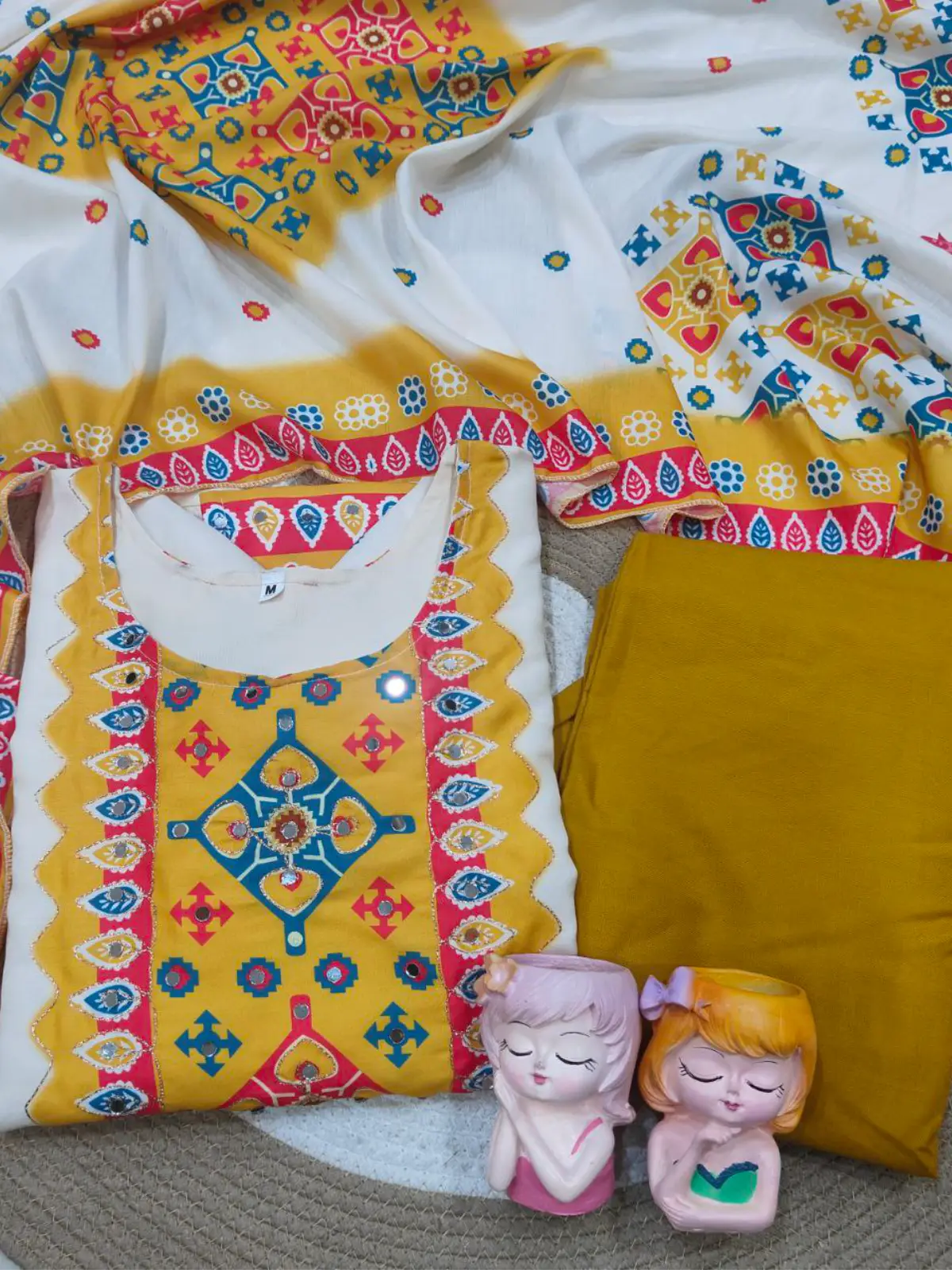 Plus Yellow Bandhani Suit Set