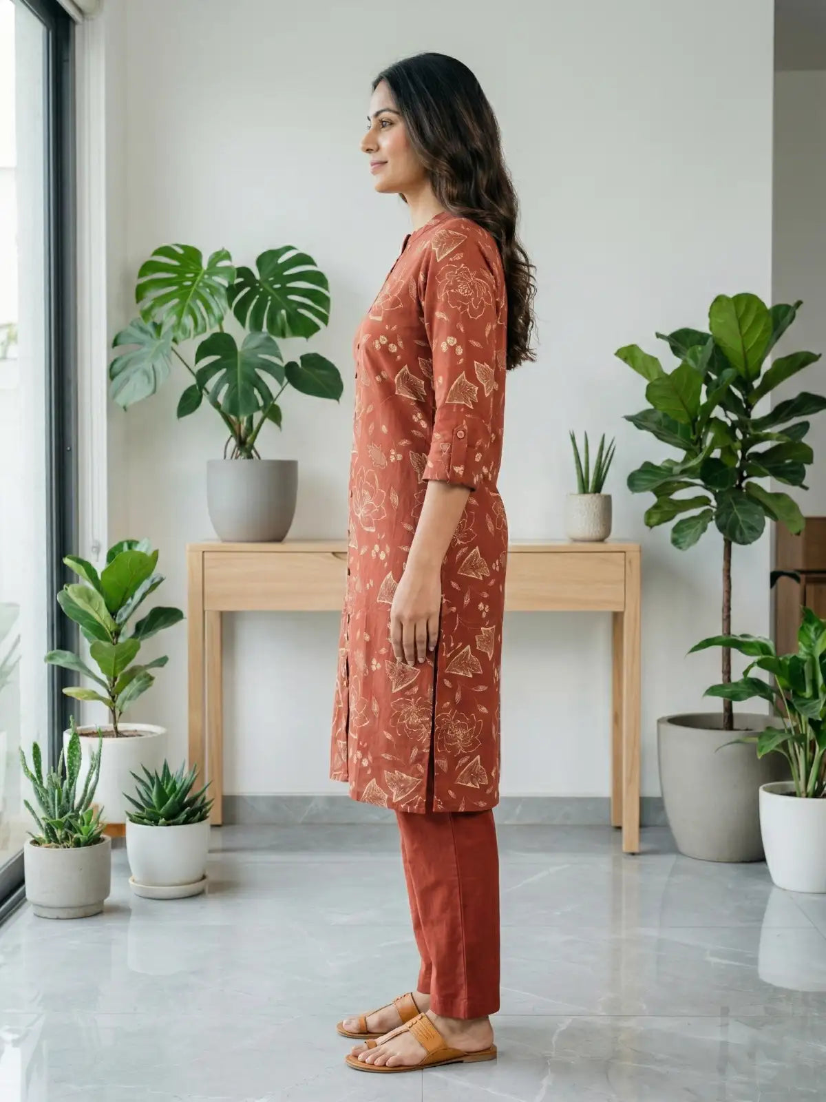 Rust Big Flower Print Co-Ord Set