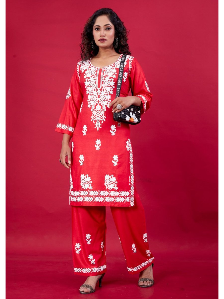 Lucknowi Chikankari Suit With Palazzos