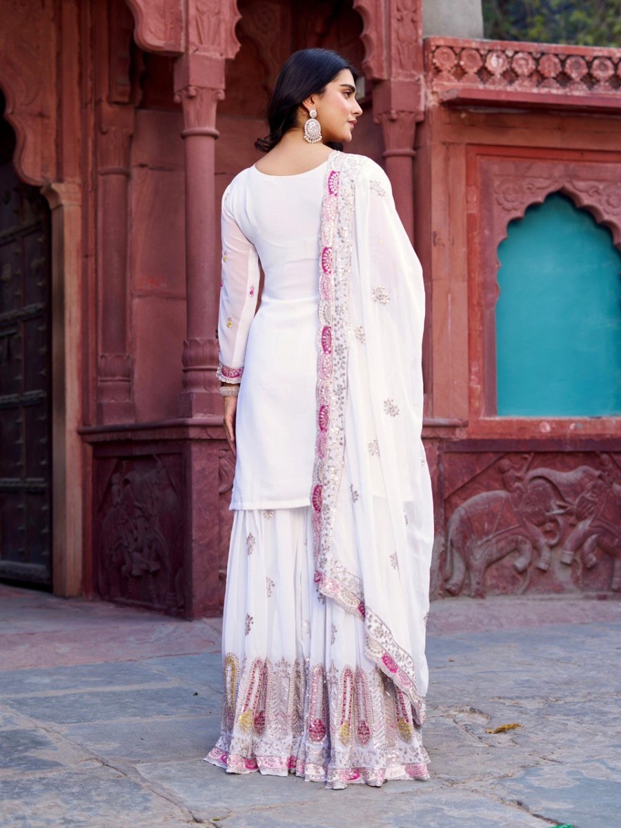 White & black Georgette Sharara set