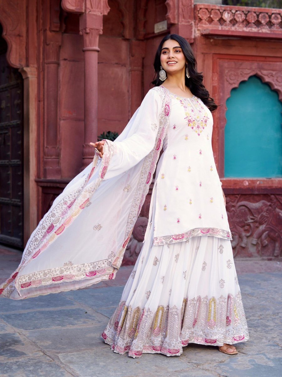 White & black Georgette Sharara set