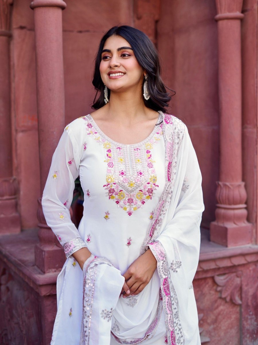White & black Georgette Sharara set
