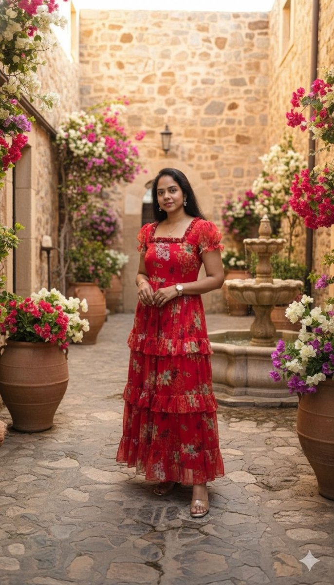 Red Garden Ruffle Maxi