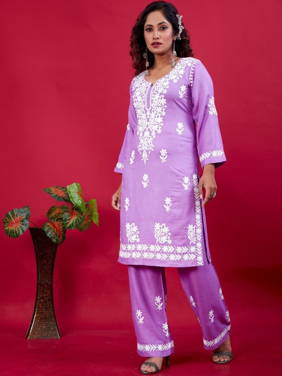 Lucknowi Chikankari Suit With Palazzos