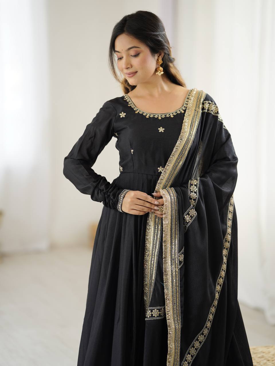 Chinnon Silk Black Anarkali