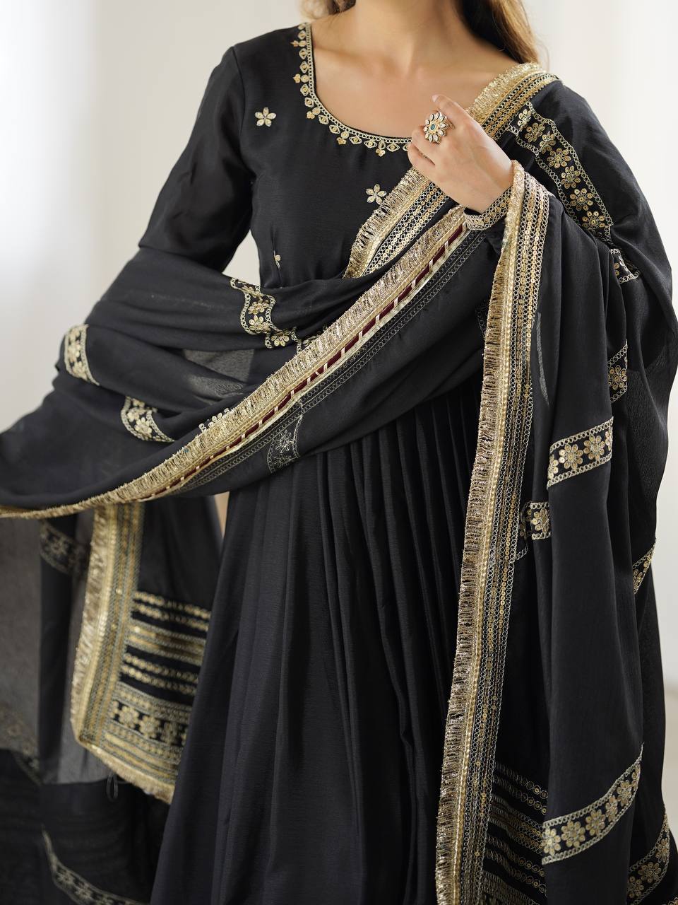 Chinnon Silk Black Anarkali