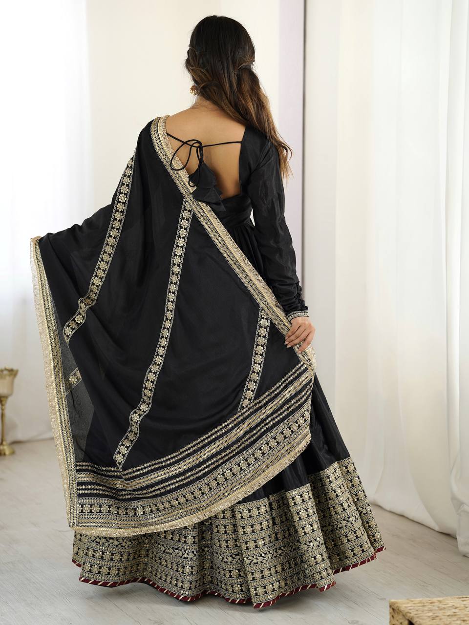Chinnon Silk Black Anarkali