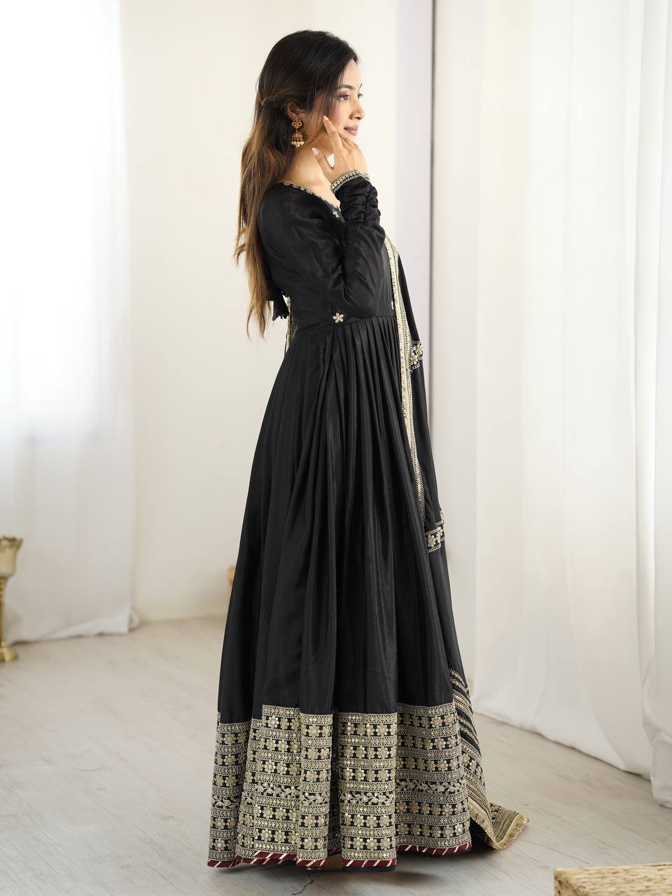 Black and White Heavy Anarkali