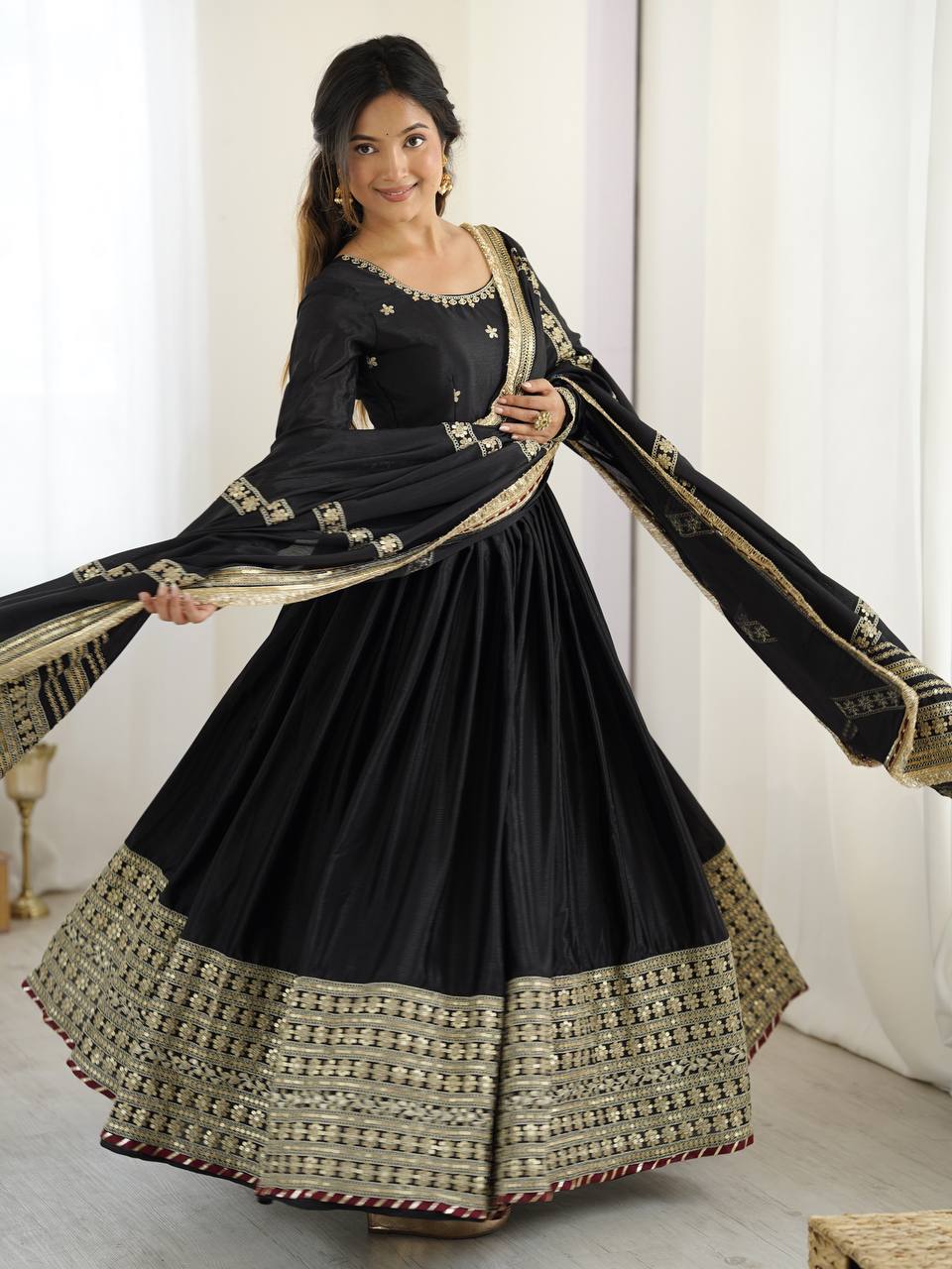 Chinnon Silk Black Anarkali