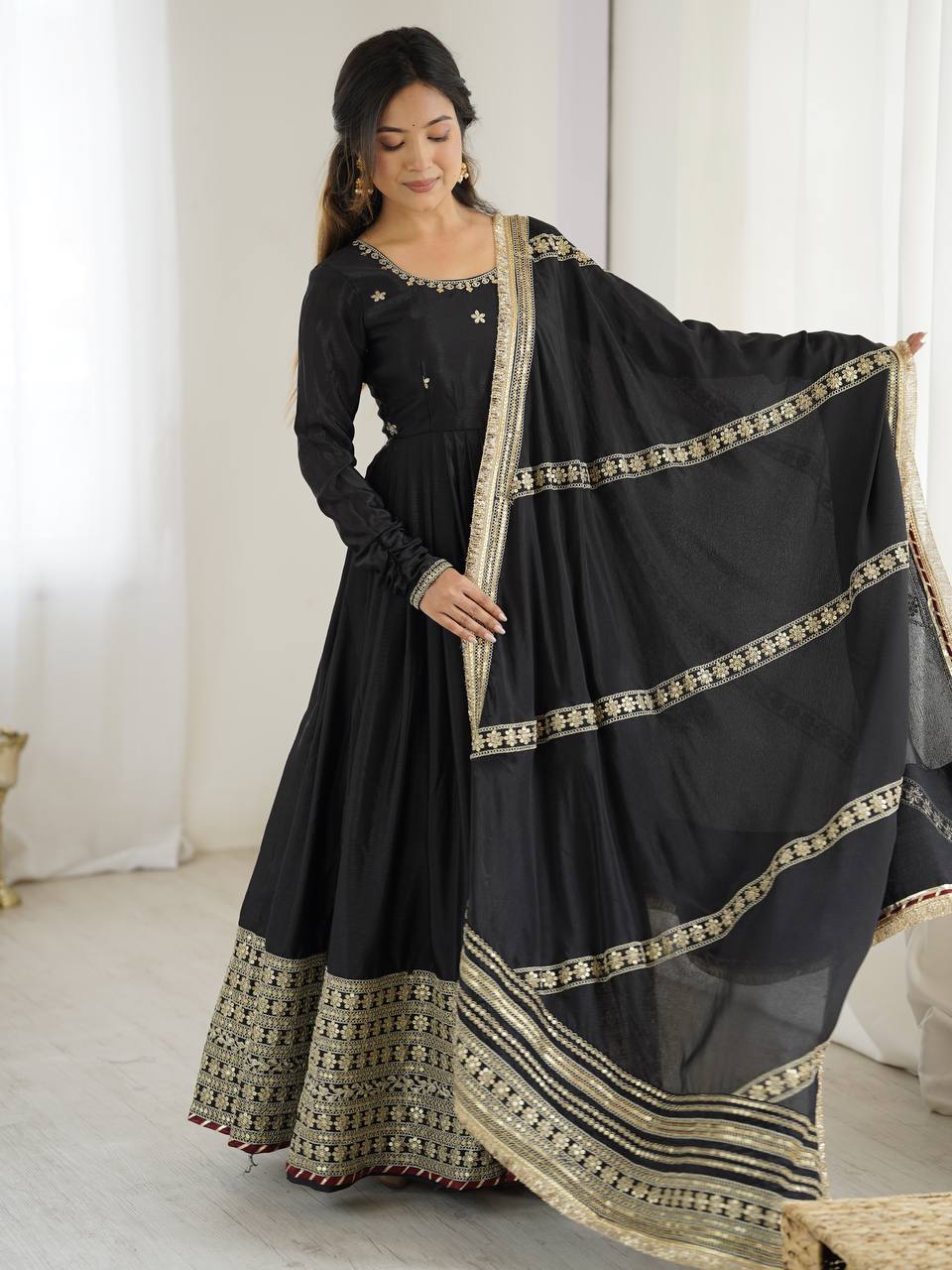 Chinnon Silk Black Anarkali