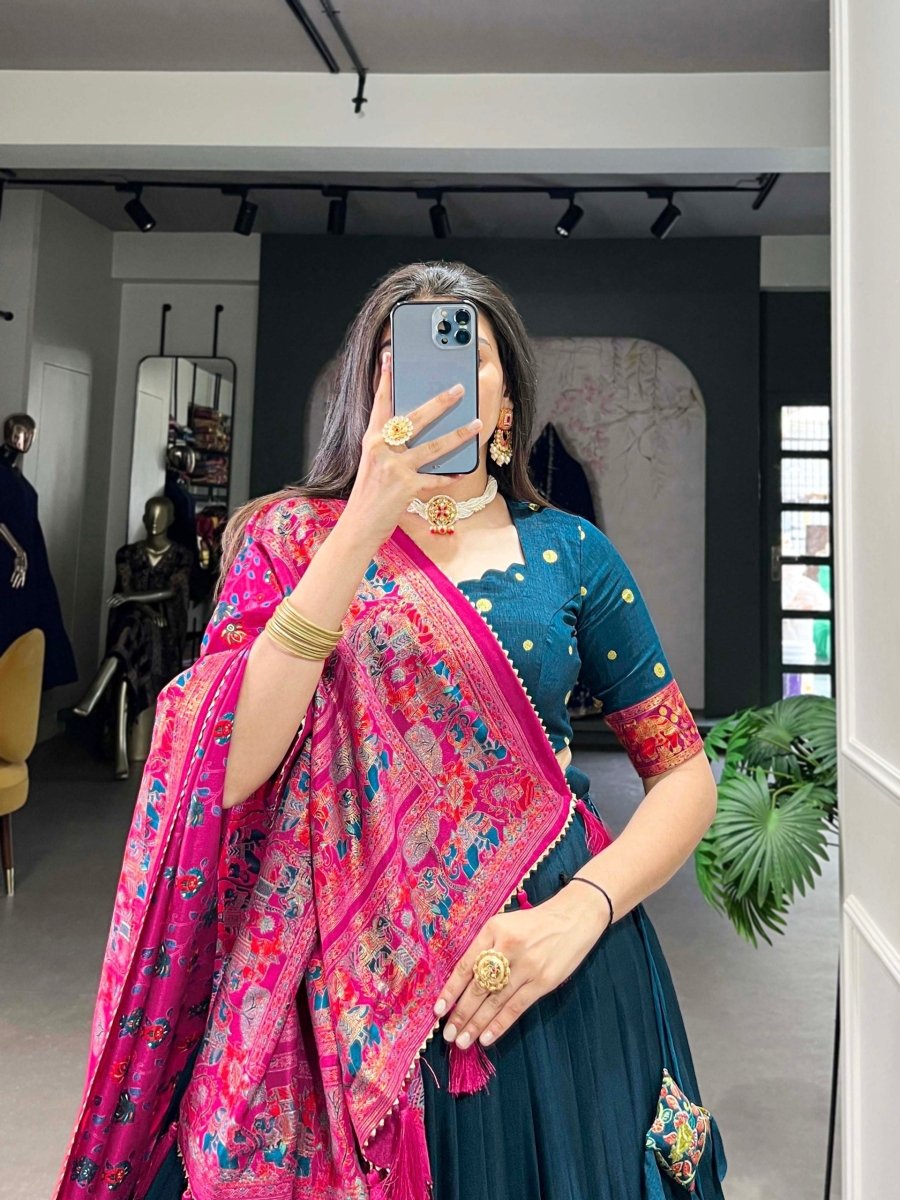 Tussar Silk Lehenga Choli With Printed And Foil Work Dupatta