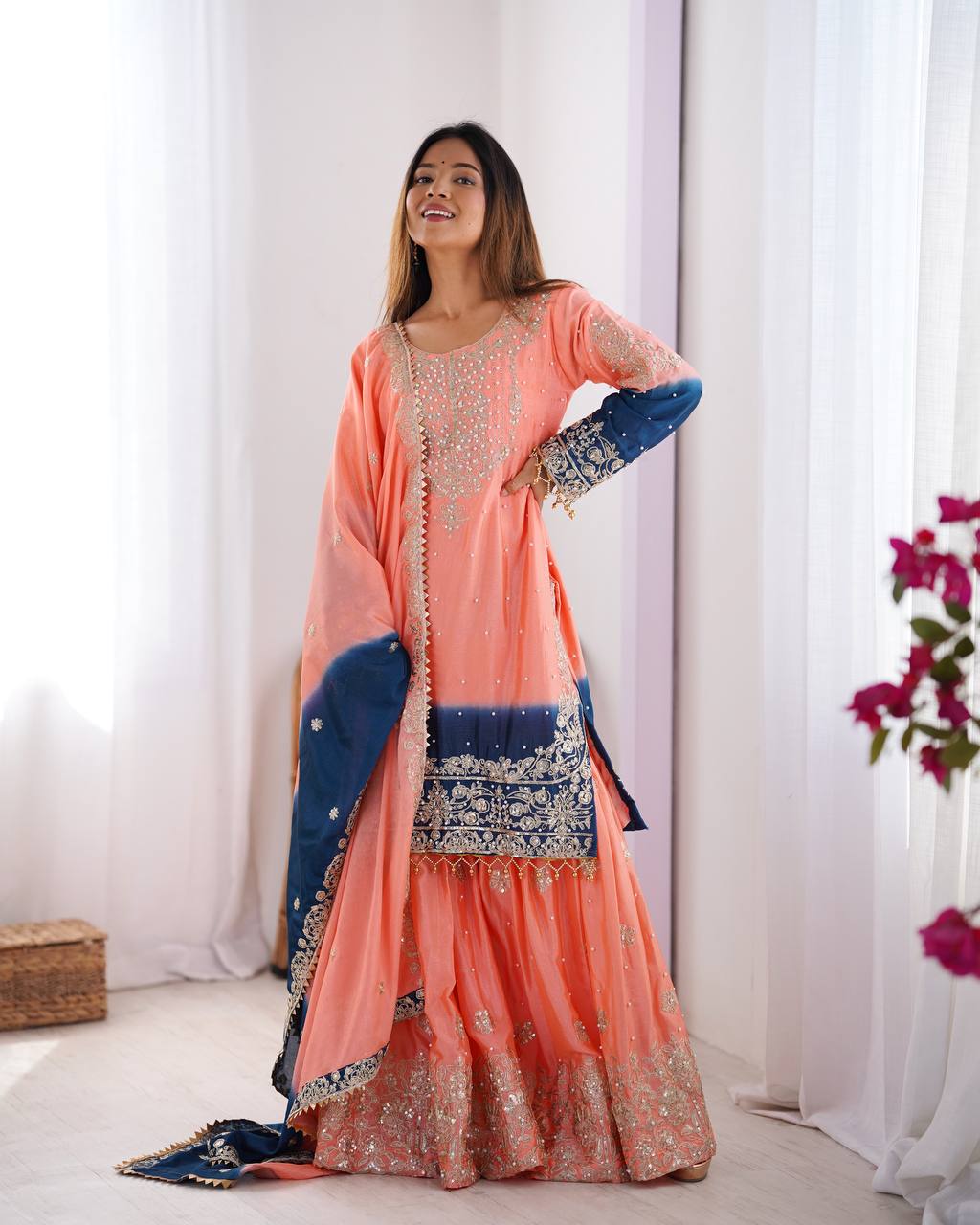 Pink Dual Shade Sharara Set