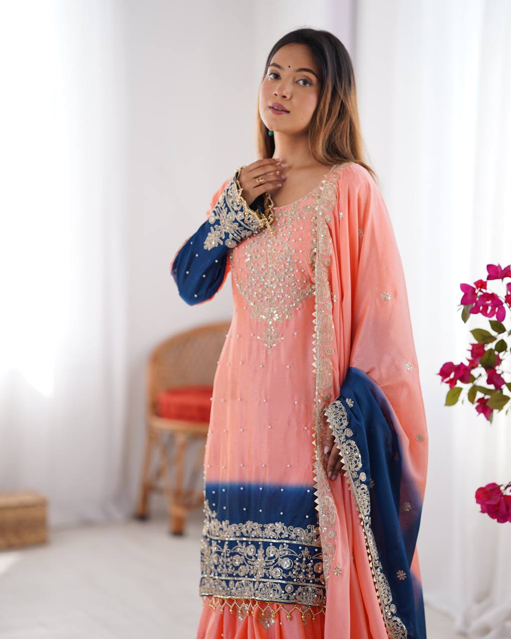 Pink Dual Shade Sharara Set