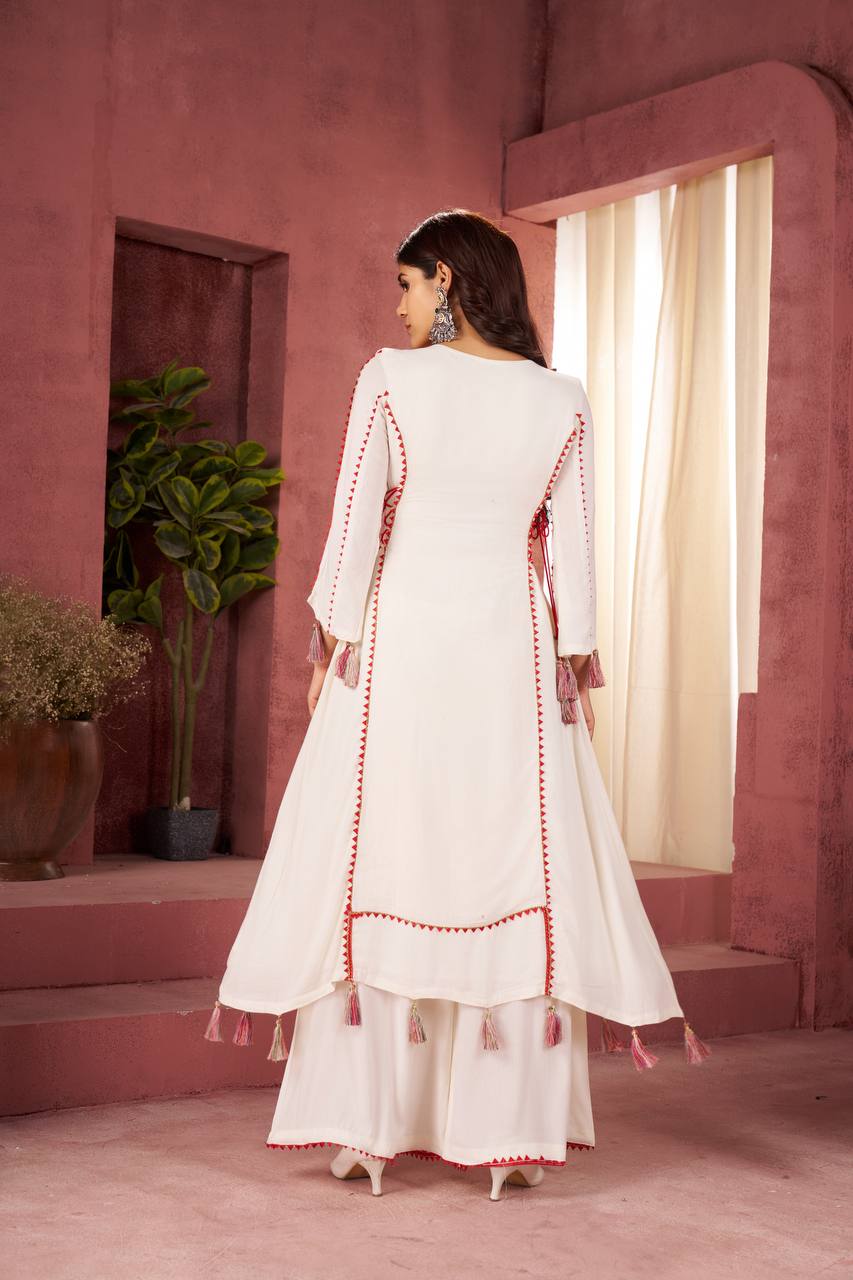 White Thread & Real mirror Work Anarkali