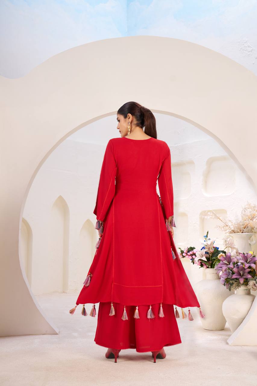 Red Thread & Real mirror Work Anarkali