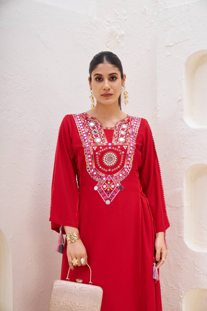 Red Thread & Real mirror Work Anarkali