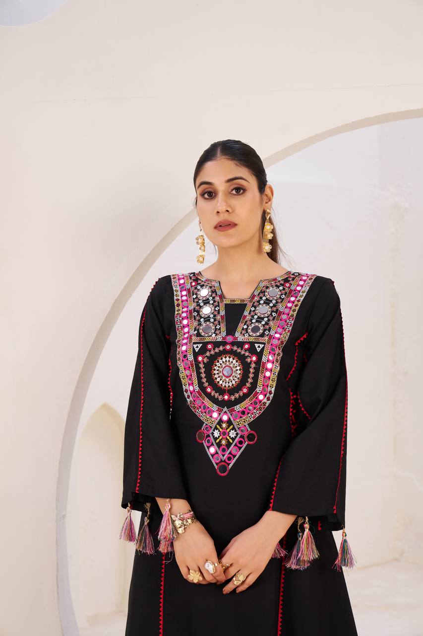 Black Thread & Real mirror Work Anarkali
