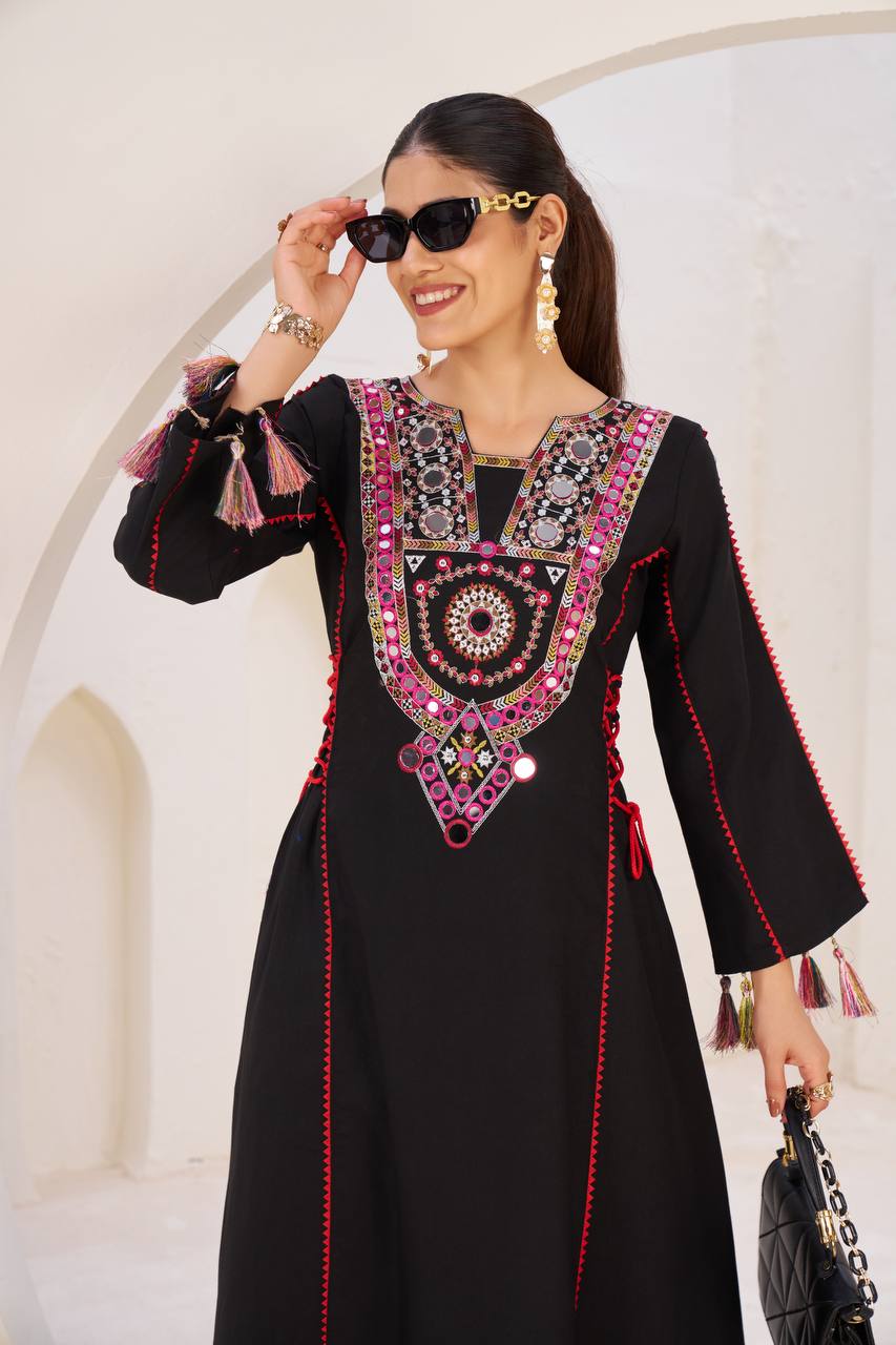 Black Thread & Real mirror Work Anarkali