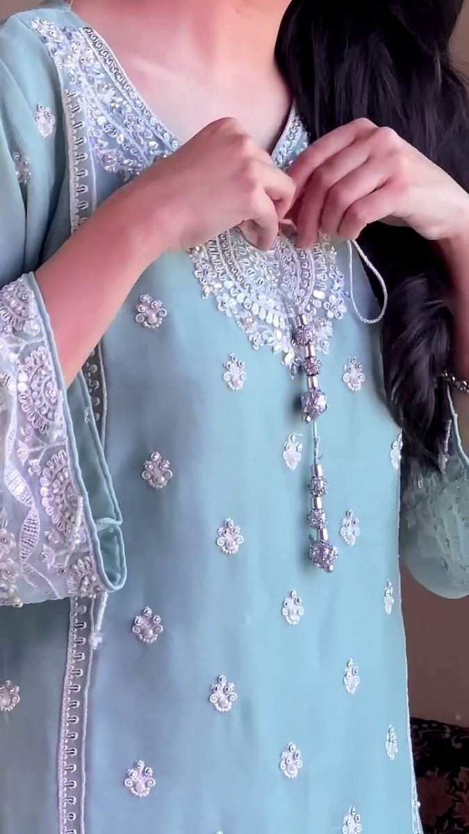 Heavy Fox Georgette Embroidery Sequence Work A Line Kurta Set