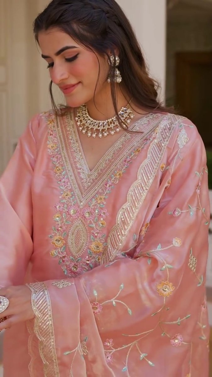 Heavy Embroidery Pink Suit Set