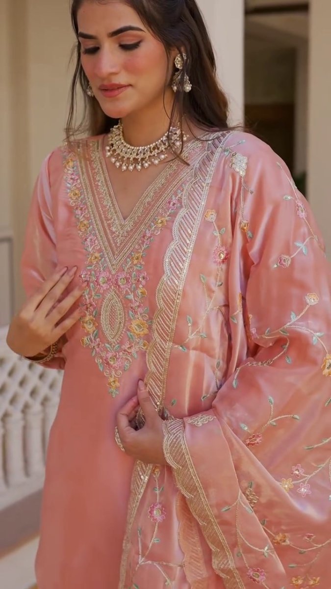 Heavy Embroidery Pink Suit Set