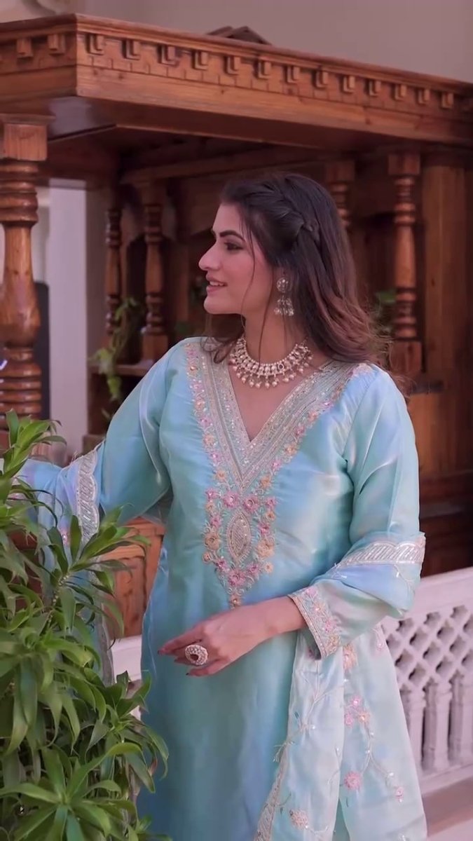 Heavy Embroidery Blue Suit Set
