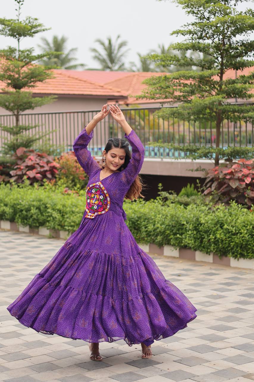 Purple Gamathi Work Pan Shape Gown