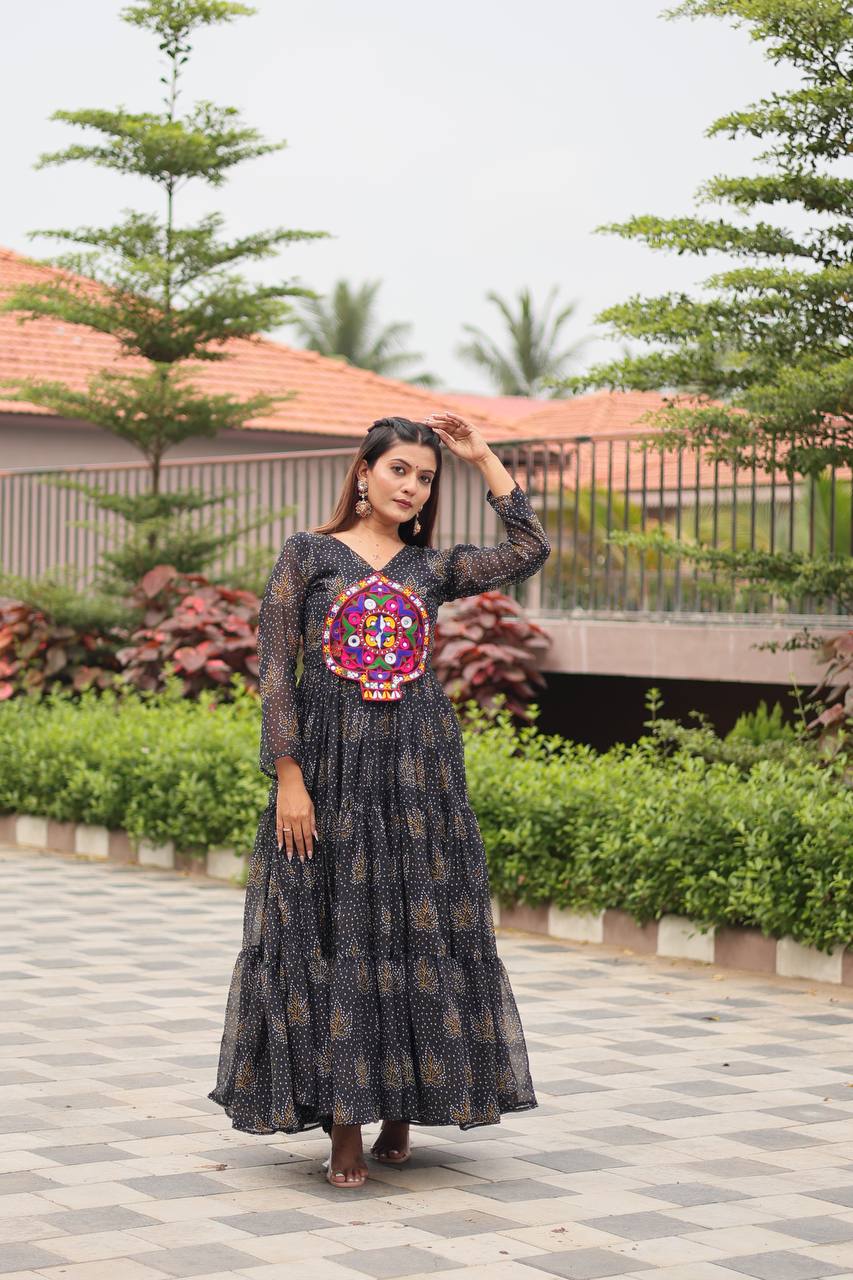 Black Gamathi Work Pan Shape Gown