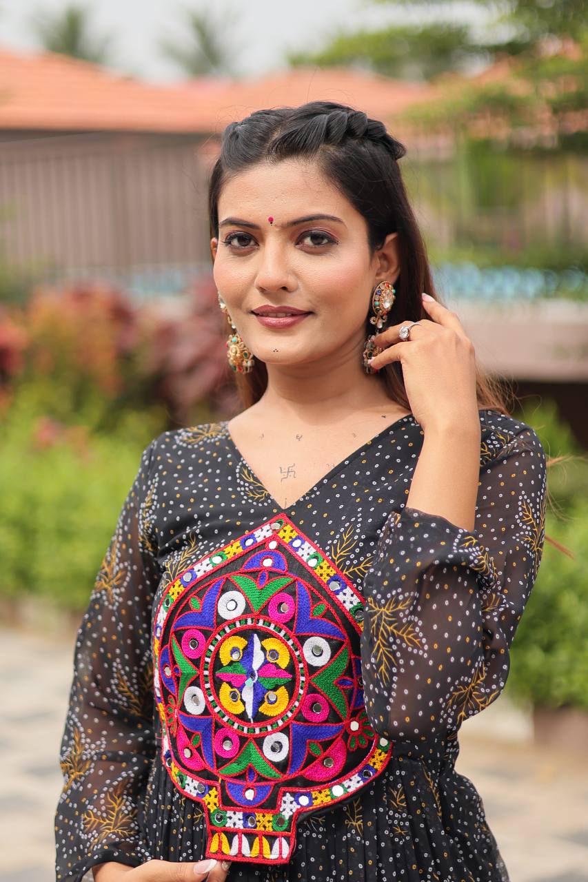 Black Gamathi Work Pan Shape Gown