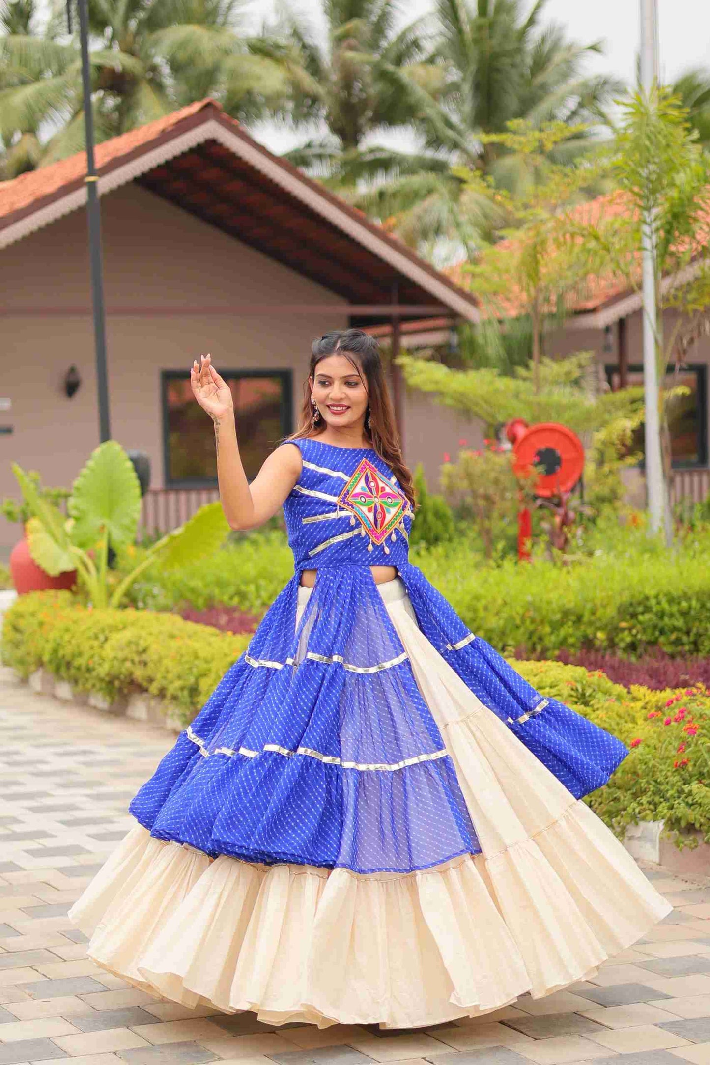 Royal Blue Heavy Gamthi Work & Ribin Lace With Kodi Lace Lehenga Choli