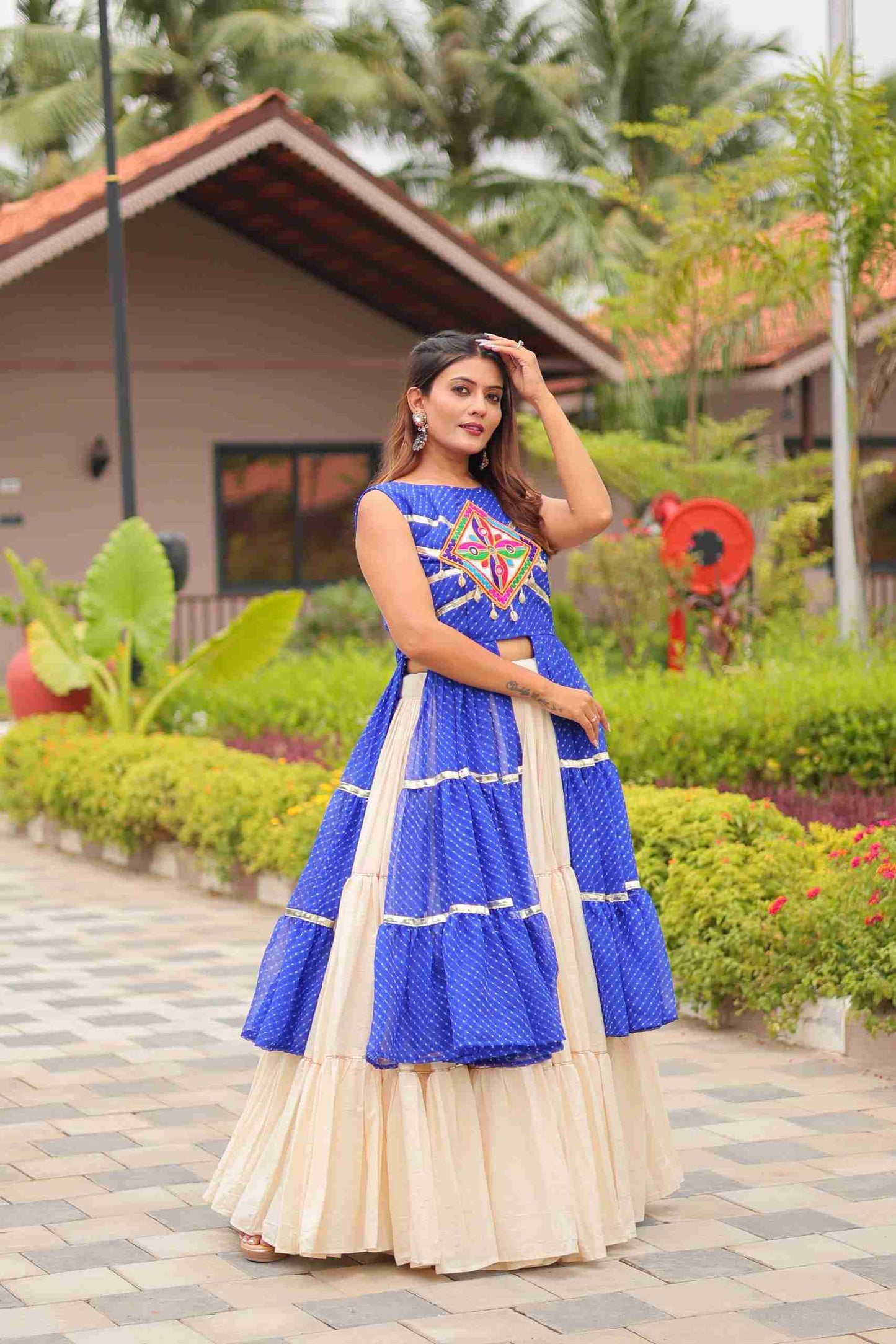 Royal Blue Heavy Gamthi Work & Ribin Lace With Kodi Lace Lehenga Choli