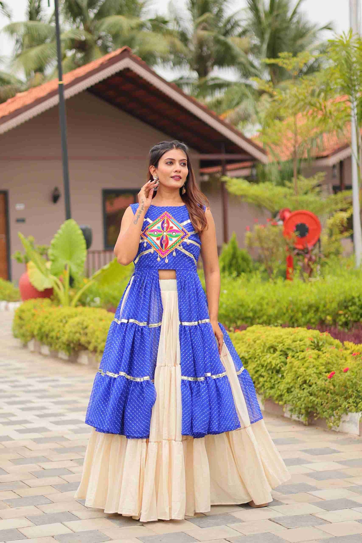 Royal Blue Heavy Gamthi Work & Ribin Lace With Kodi Lace Lehenga Choli