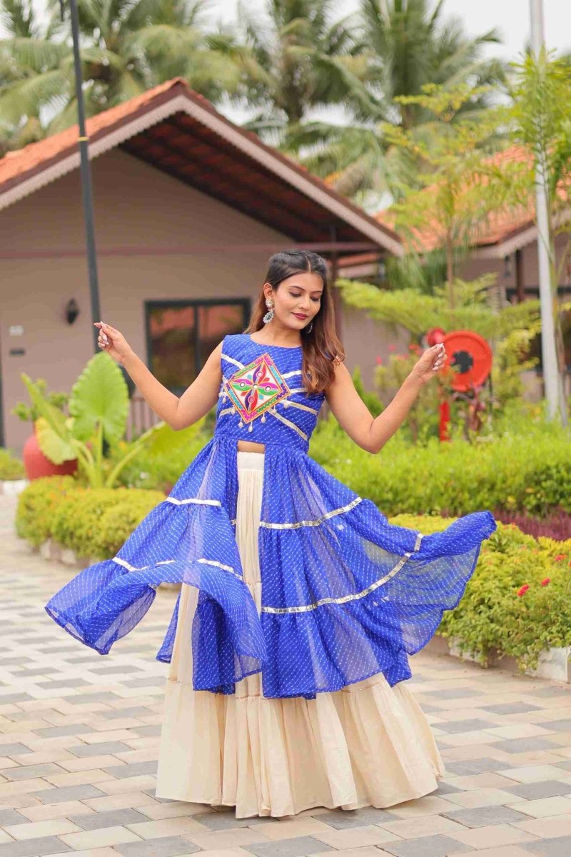 Royal Blue Heavy Gamthi Work & Ribin Lace With Kodi Lace Lehenga Choli