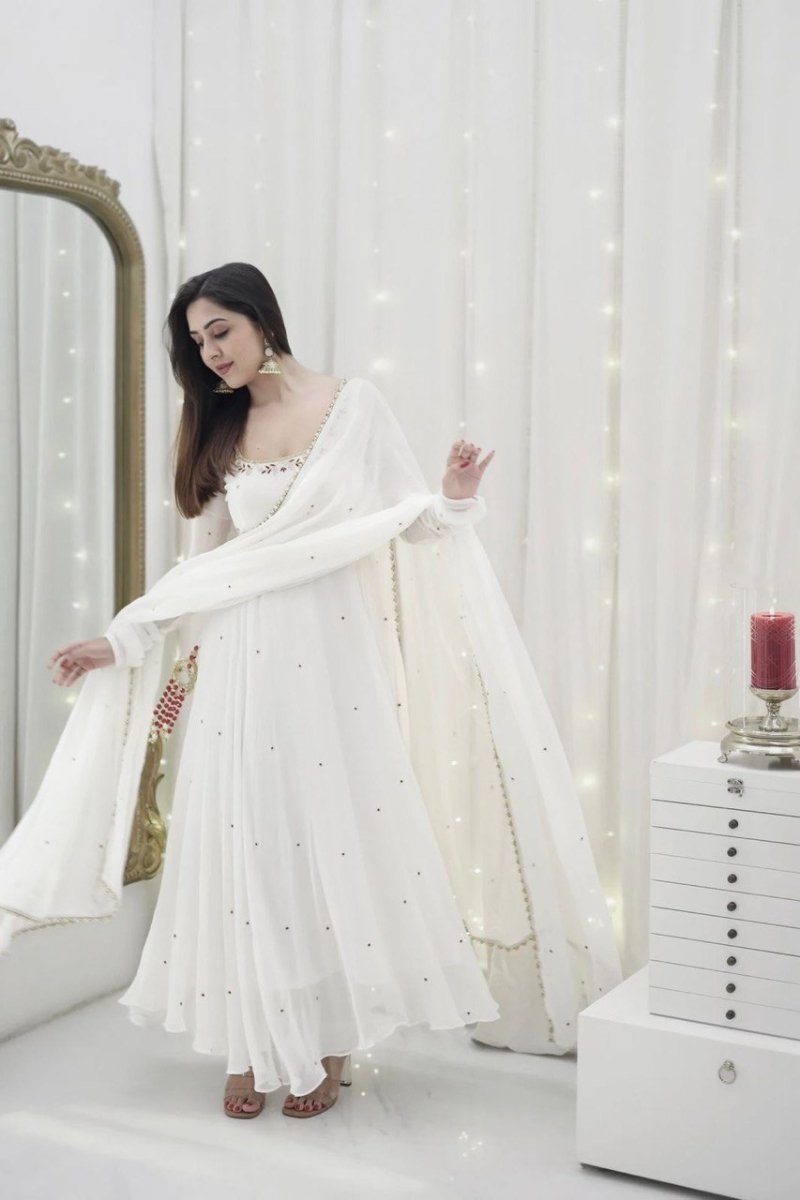 White Handwork Anarkali