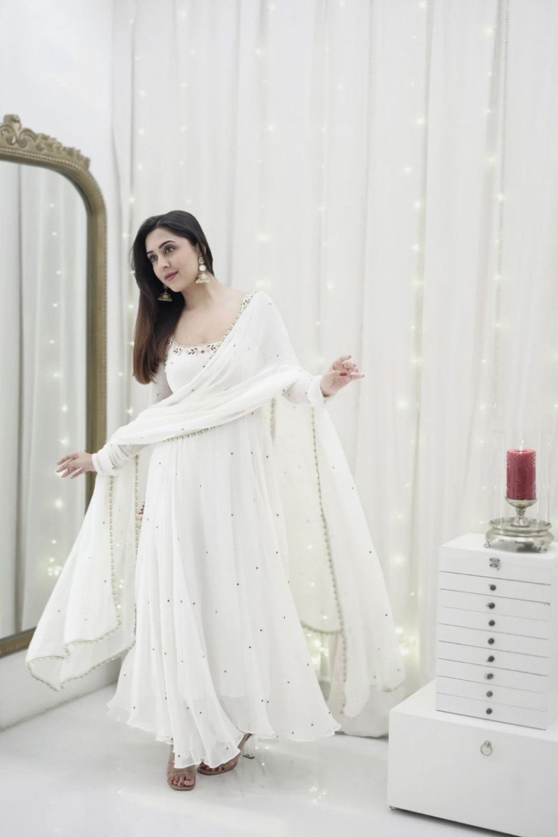 White Handwork Anarkali