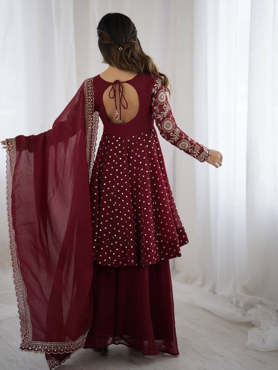 Crunchy Silk Embroidery Sequence Sharara set