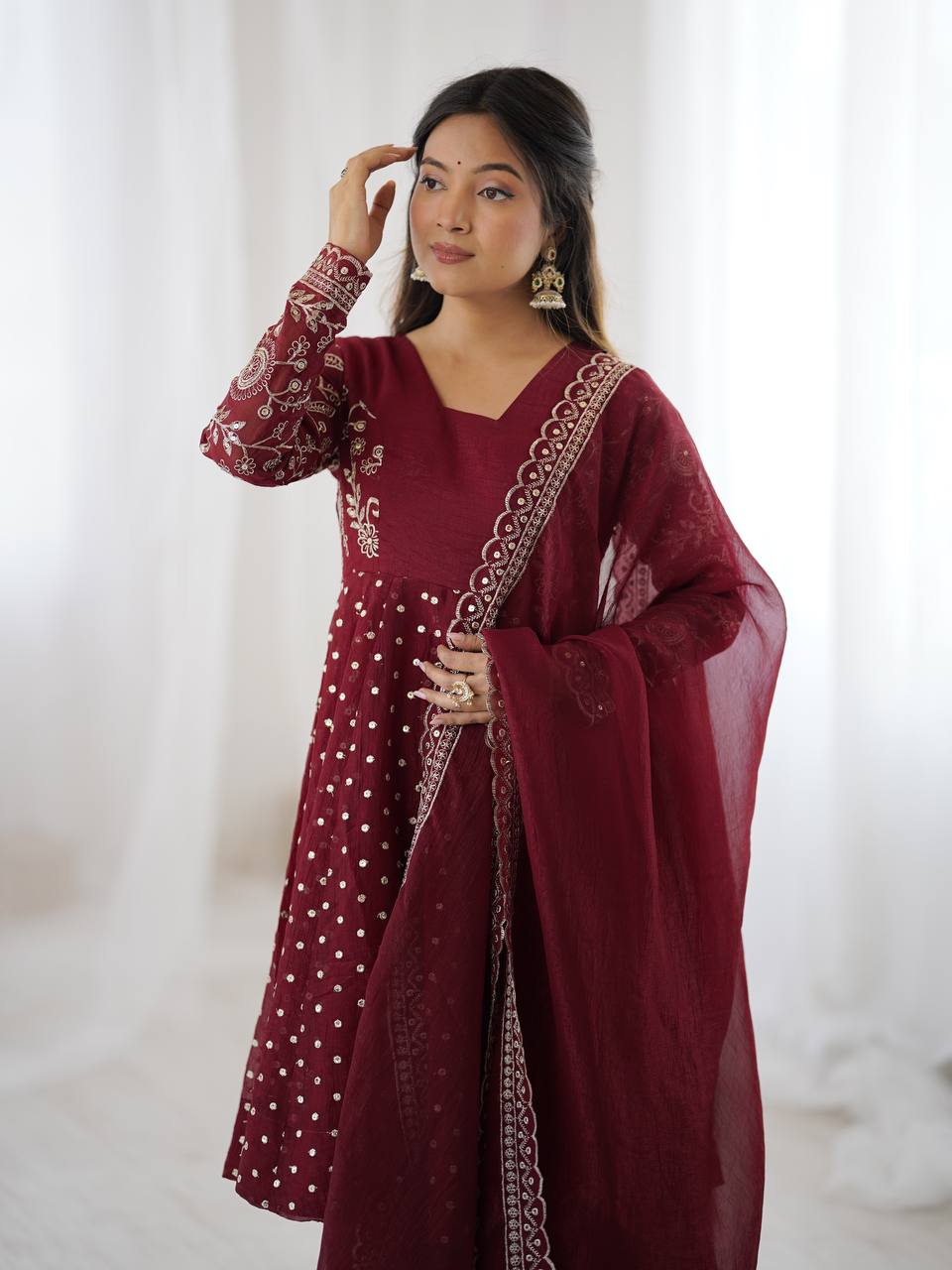 Crunchy Silk Embroidery Sequence Sharara set