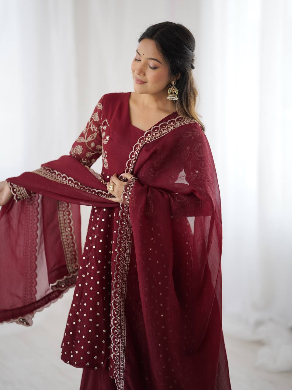 Crunchy Silk Embroidery Sequence Sharara set