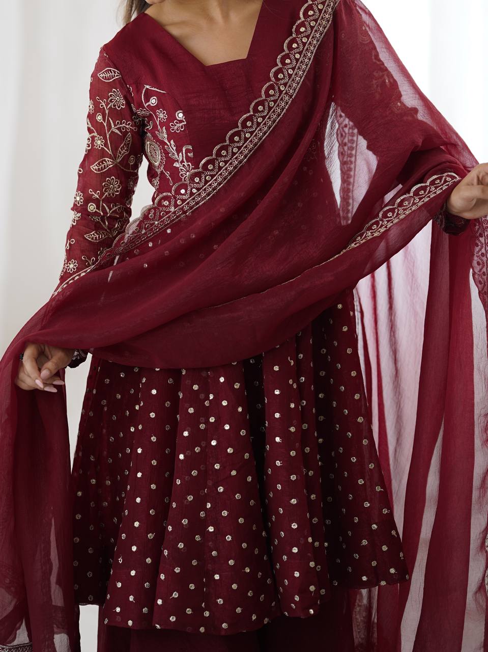 Crunchy Silk Embroidery Sequence Sharara set