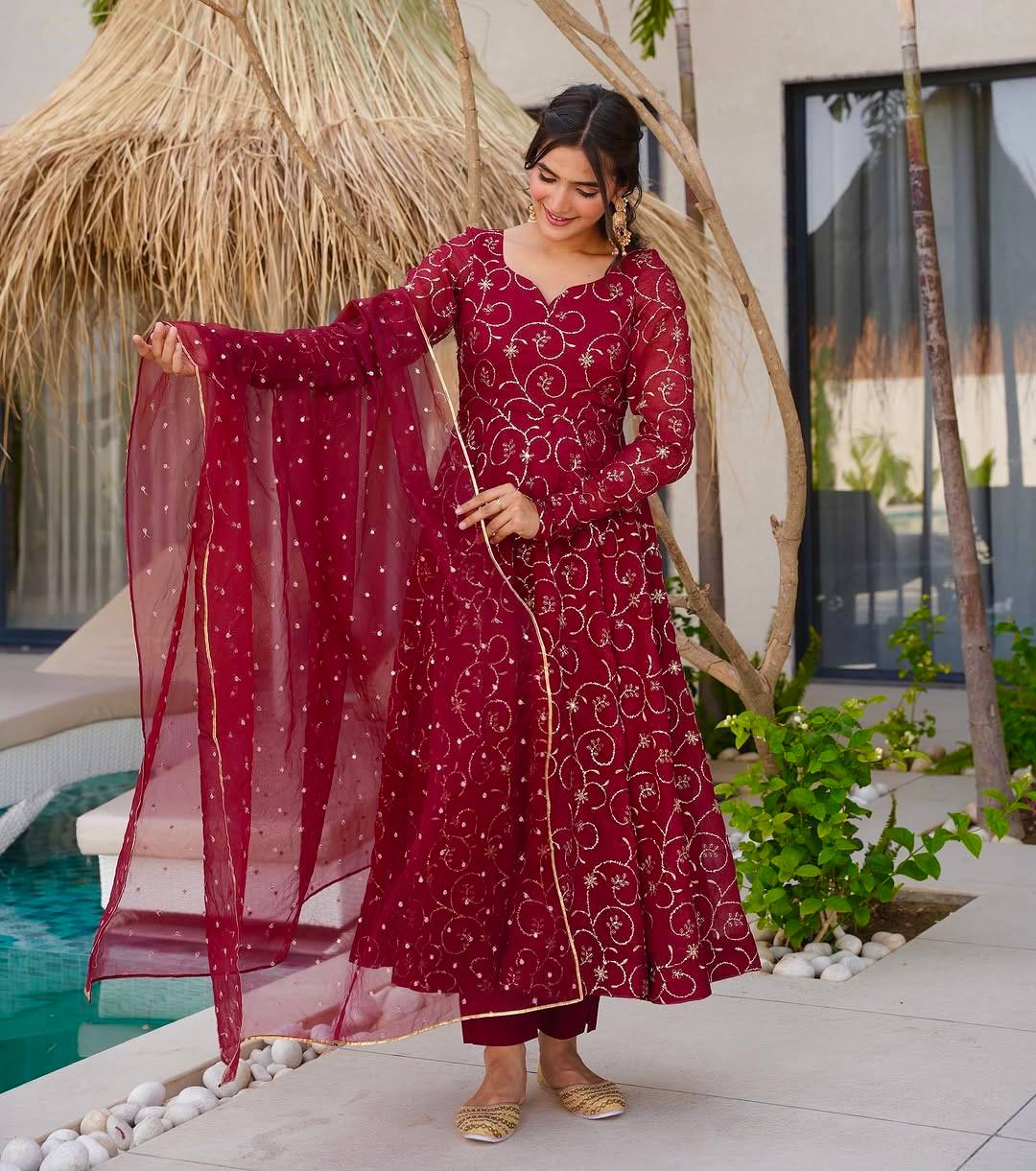Heavy Faux Georgette Sequence Anarkali Suit