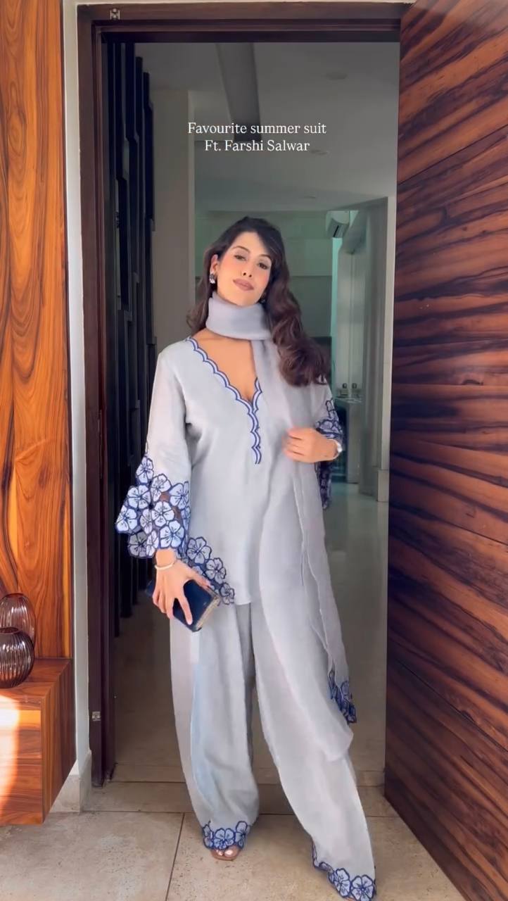 Fancy Belly Sleeves Farshi Palazzo With Dupatta set