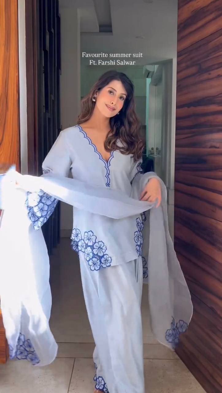 Fancy Belly Sleeves Farshi Palazzo With Dupatta set