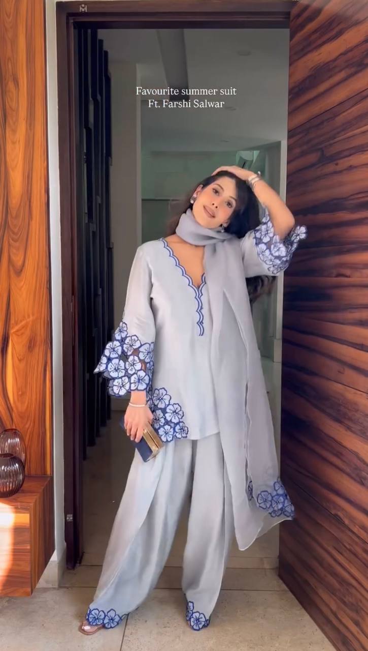 Fancy Belly Sleeves Farshi Palazzo With Dupatta set